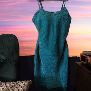 teal shifting pattern silk dress slip